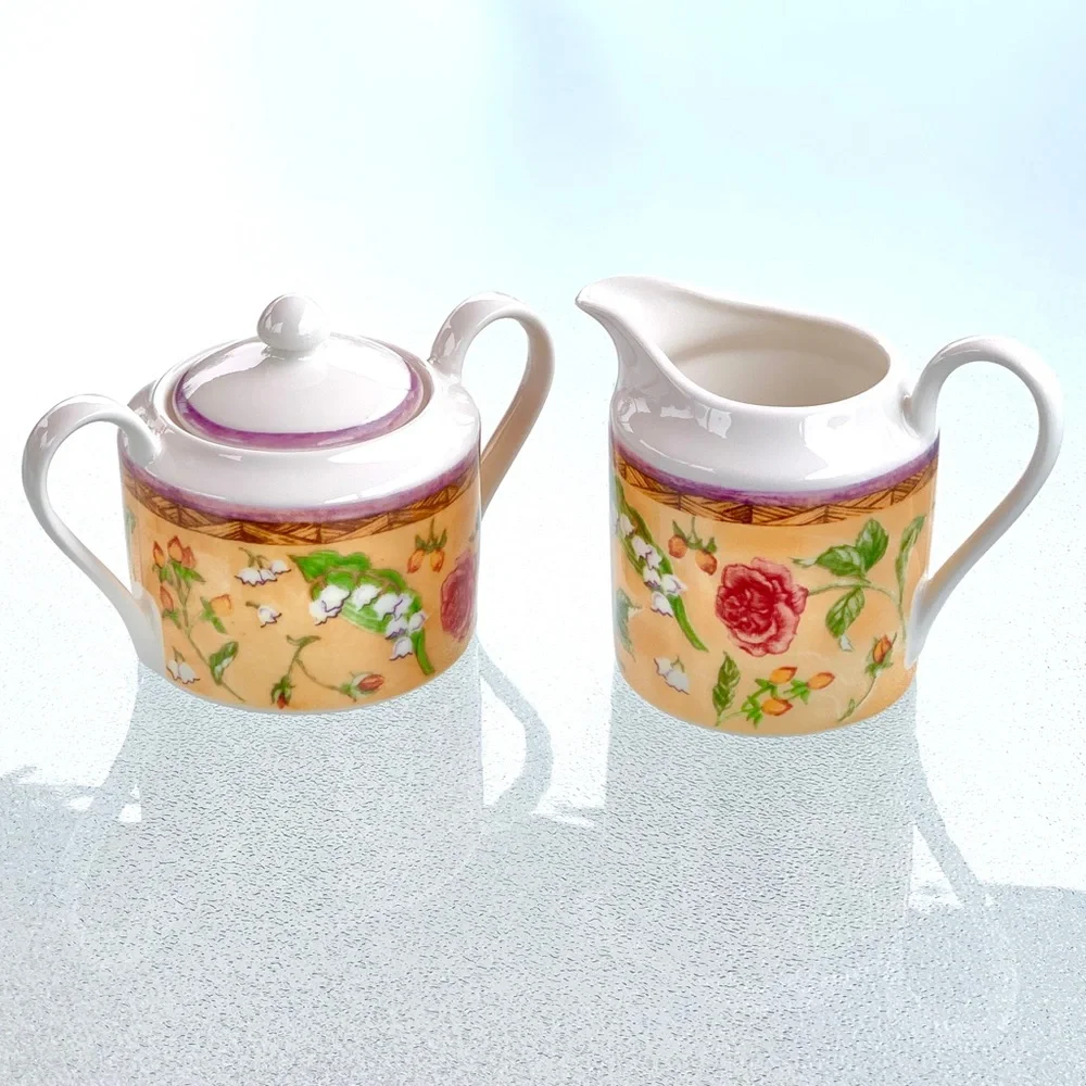 222 Fifth Tuscany Rose Cottagecore Fine China Cream and Sugar Set